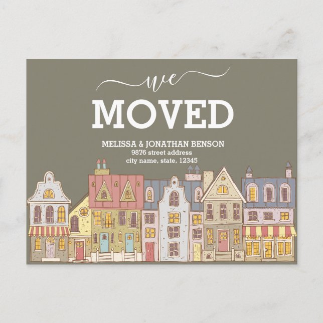 Wir haben eine neue Zuhause-Adresse übertragen Ankündigungspostkarte (Vorderseite)
