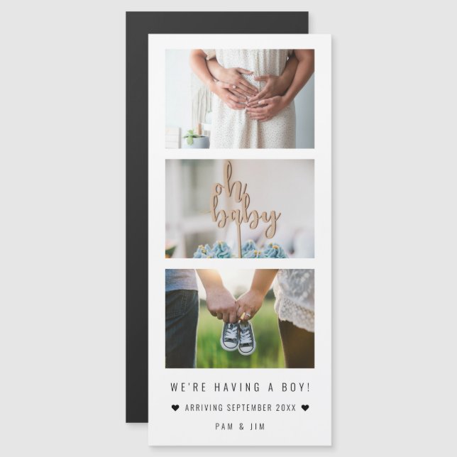 "Wir haben einen Jungen!" Fotos zur Kinderankündig Magnetkarte (Vorne/Hinten)