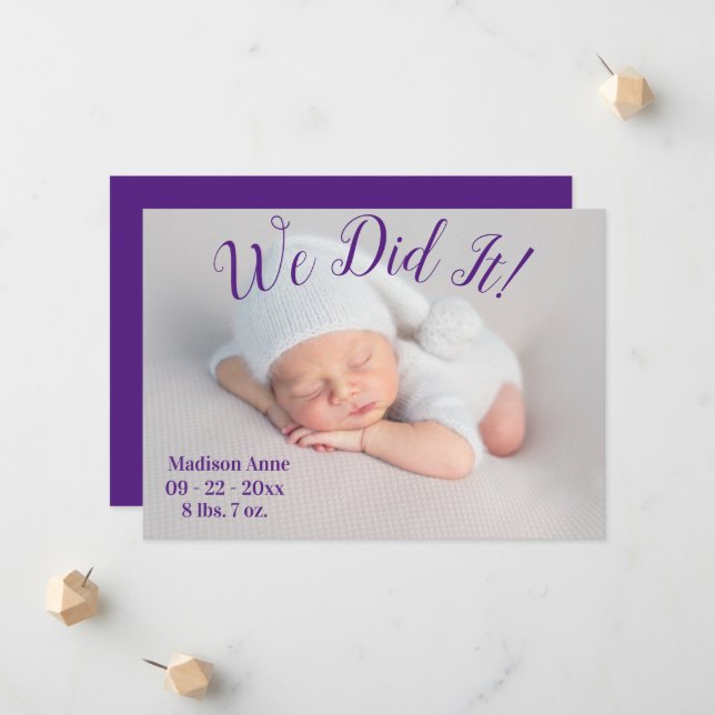 Wir haben es gemacht, Foto zeigt die neutrale Gebu Ankündigung (Vorderseite/Rückseite Beispiel)