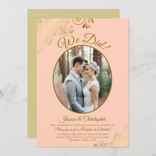 Wir haben es getan! Empfang von Coral Peach & Gold Einladung