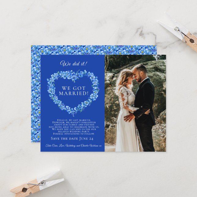 Wir haben es verheiratete blaue vergessene-me-nich (Vorderseite/Rückseite Beispiel)