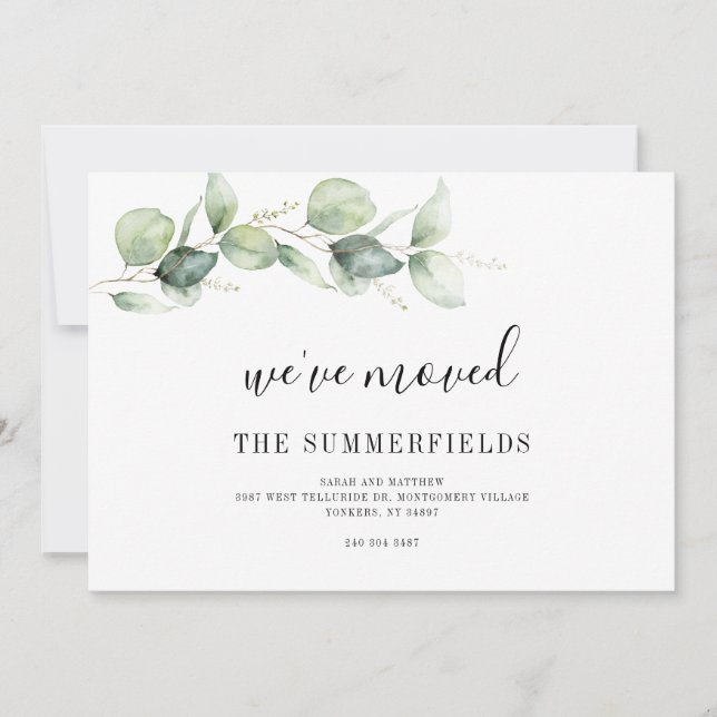 Wir haben Eukalyptus-Adressenänderung verschoben Ankündigung (Vorderseite)