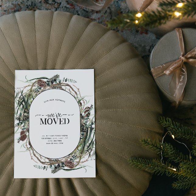 Wir haben Eukalyptus Dusty Moving Ankündigung vers (Sending your family and friends a festive 'We've Moved!' Christmas card!
)