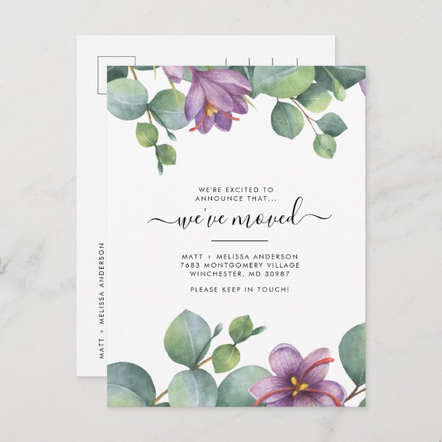 Wir haben Eukalyptus Greenery Lila bewegt Postkarte (Vorne/Hinten)