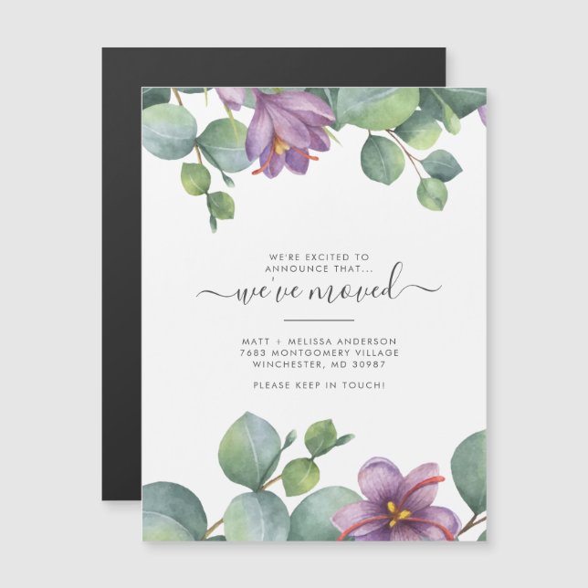 Wir haben Eukalyptus Greenery neue Adresse verscho Magnetkarte (Vorne/Hinten)