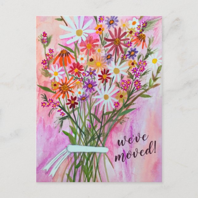 Wir haben farbenfrohe Daisy Bouquet neue Zuhause-A Postkarte (Vorderseite)