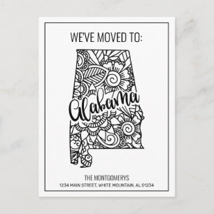 Wir haben Floral Mandala Alabama Staat Neue Zuhaus Ankündigungspostkarte