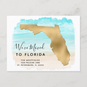 Wir haben Florida Map Beach Scene neue Adresse übe Ankündigungspostkarte