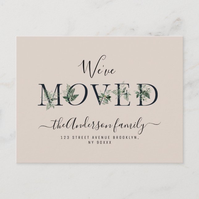 Wir haben Foliage-Buchstaben verschoben Neue Zuhau Postkarte (Vorderseite)