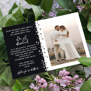 Wir haben geheiratet Schwarz Silber Herz Foto Einladung