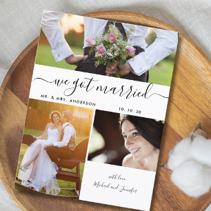 Wir haben geheiratet Skript 3 Foto-Collage Hochzei Postkarte