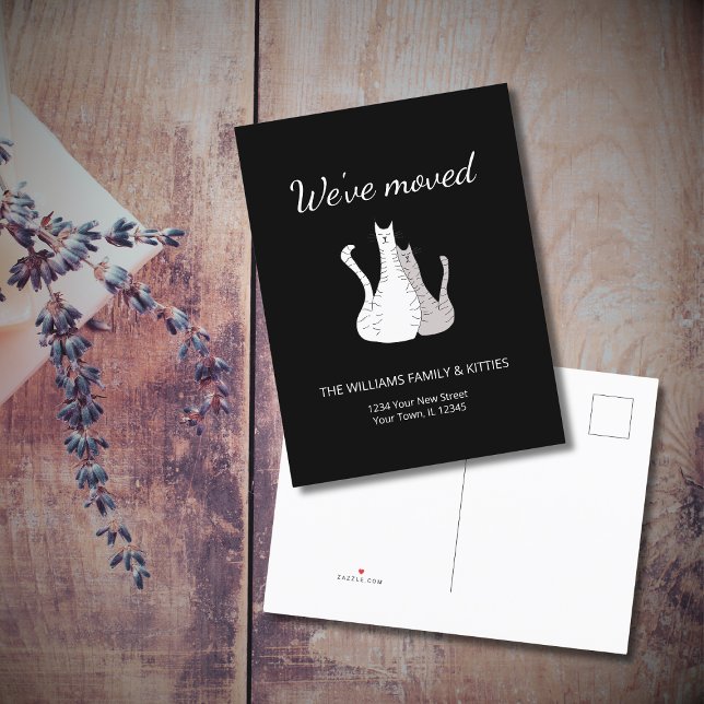 Wir haben Katzen Schwarz-weiß bewegt Ankündigungspostkarte (Von Creator hochgeladen)