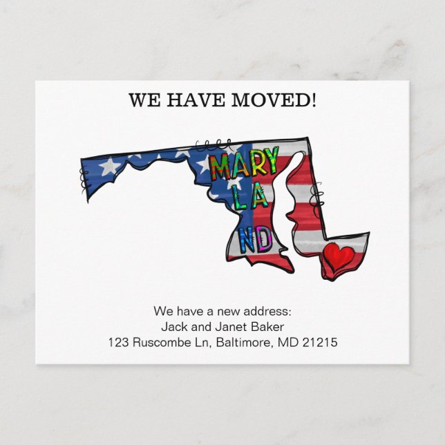 Wir haben Maryland-Staaten bewegt Ankündigung Postkarte (Vorderseite)