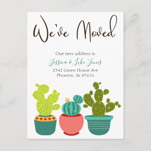 Wir haben neue Adresse AnkündigungsHouse Kaktus ve Ankündigungspostkarte (Vorderseite)