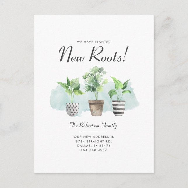 Wir haben neue Wurzeln in die neue Adressbewegung  Ankündigungspostkarte (Vorderseite)