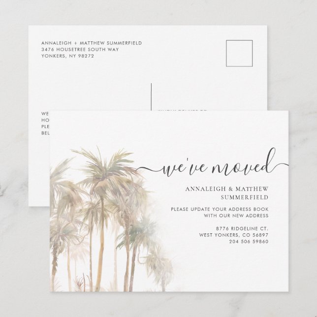 Wir haben Palmen befördert QR-Code Housewarming Ankündigungspostkarte (Vorne/Hinten)