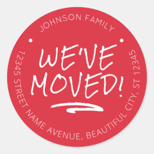 Wir haben Red Handwriting New Address Label Runder Aufkleber