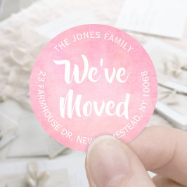 Wir haben rosa Aquarellfarben-Rücksendeadressen-Au Runder Aufkleber