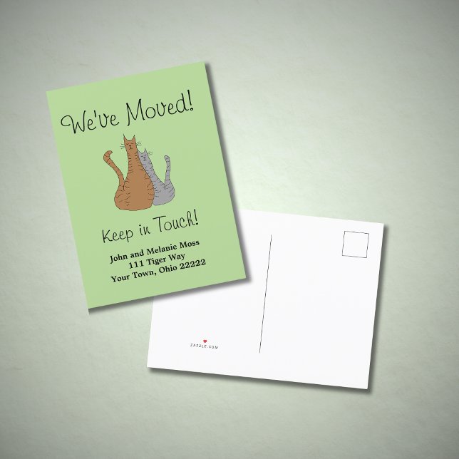 Wir haben Tabby Cats Green verschoben Ankündigungspostkarte (Von Creator hochgeladen)