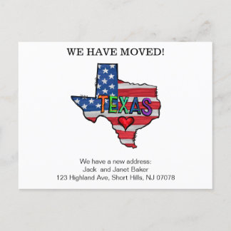 Wir haben Texas-Staaten bewegt, Ankündigungsposten Postkarte
