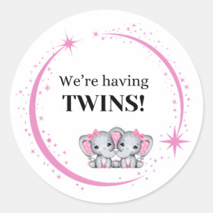 Wir haben Twins Girls Pink Birth Ankündigung Runder Aufkleber