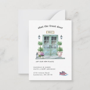 Wir haben uns bewegt   Blue Door Announcement Card Mitteilungskarte