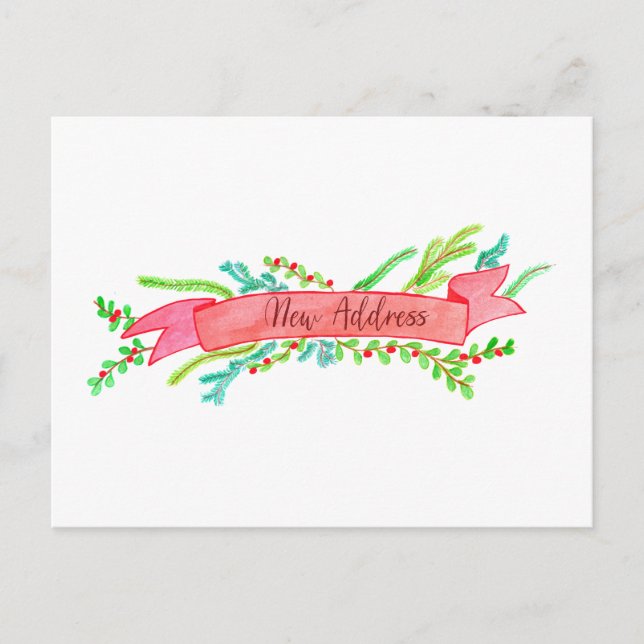 Wir haben uns bewegt/neue Adresse, Aquarellwein We Postkarte (Vorderseite)