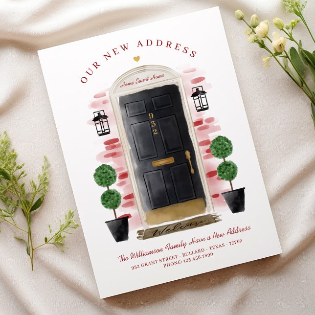 Wir haben uns bewegt - neue Adresse schwarze Wasse Ankündigung (We've Moved - New Address Black Watercolor Door Announcement)