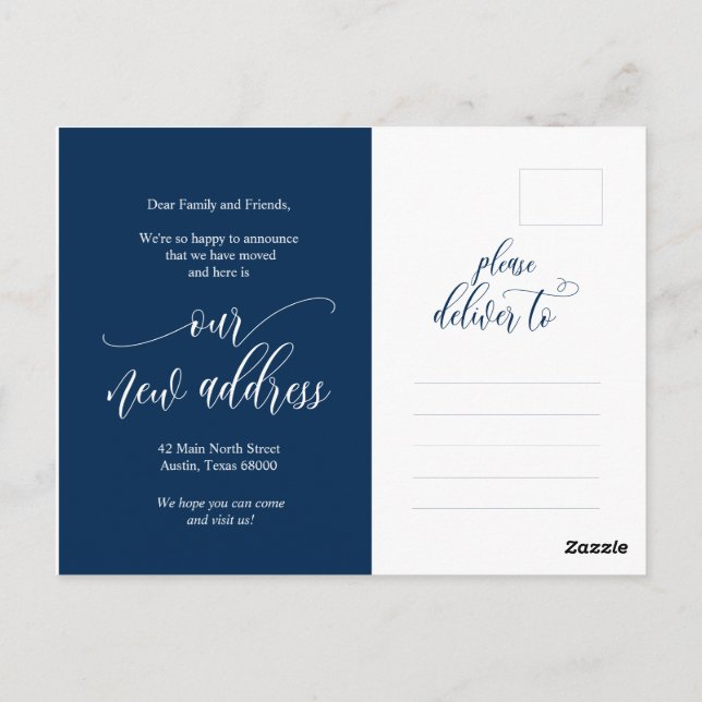 Wir haben uns bewegt, neue Zuhause-Adresse Ankündi Postkarte (Rückseite)