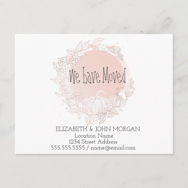 Wir haben uns bewegt, Pumpkin, neue Adresse Ankündigungspostkarte (Vorderseite)