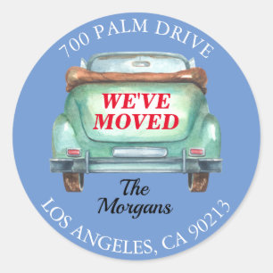 Wir haben uns bewegt, Rücksendeadresse, Wasserfarb Runder Aufkleber