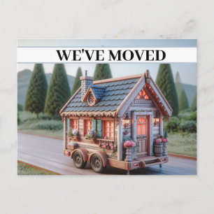 WIR HABEN UNS BEWEGT, Whimsical House on Wheels Op Einladungspostkarte