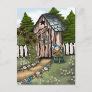 Wir haben uns bewegt! Whimsical Outhouse Postkarte