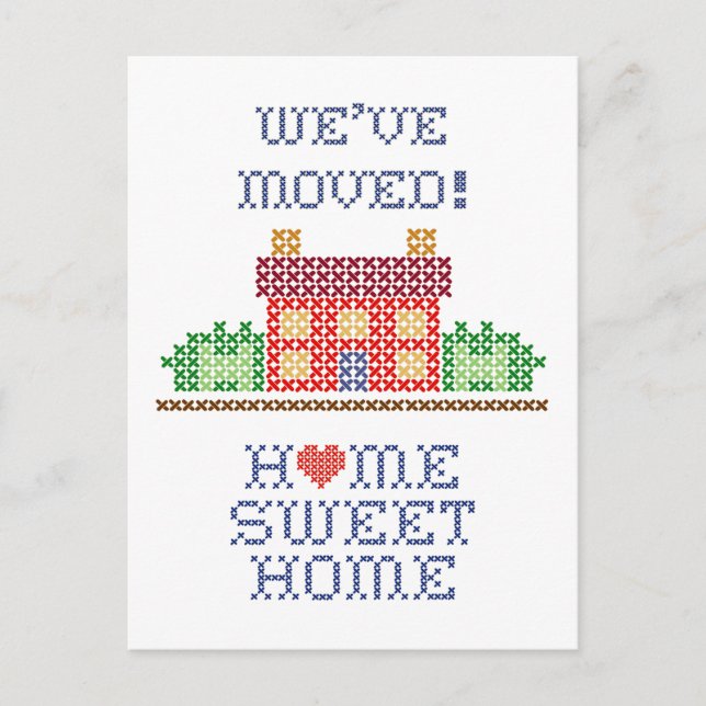 Wir haben uns bewegt! Zuhause Sweet Zuhause Ankündigungspostkarte (Vorderseite)
