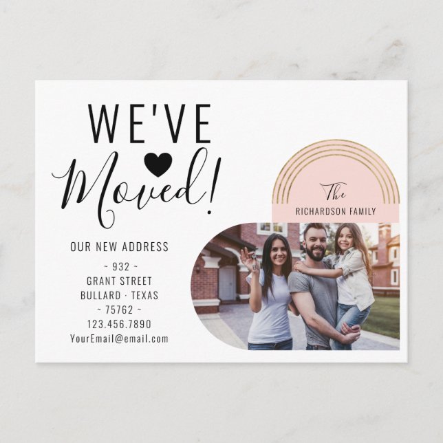 Wir haben unser neues Address Foto Heart Moving Ankündigungspostkarte (Vorderseite)