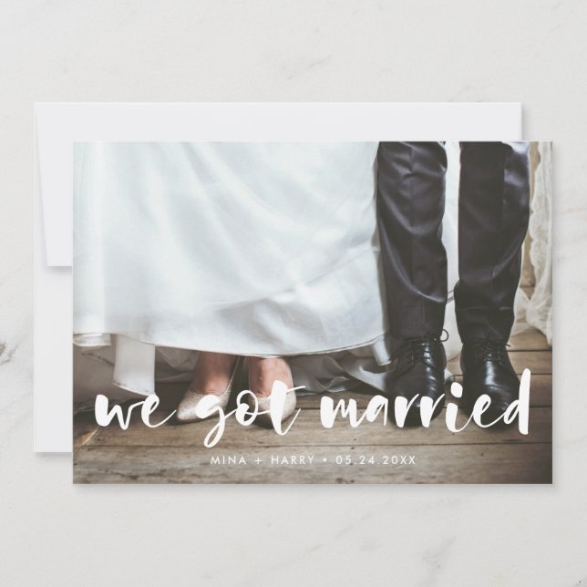 Wir haben verheiratete, moderne Skriptfotokarte go Ankündigung (Vorderseite)