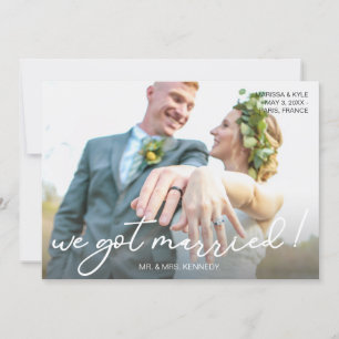 Wir haben Verheiratete Skripttypografie und Foto-A Einladung