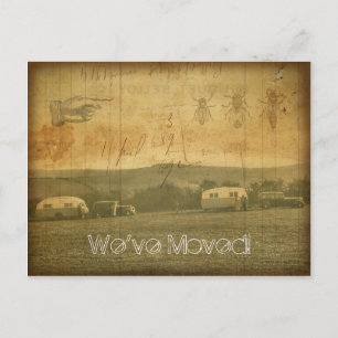 Wir haben Vintage-Reiseanhänger Grunge-Collage umg Ankündigungspostkarte