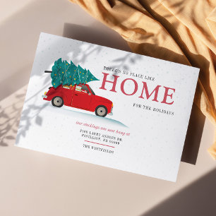 Wir haben Weihnachten neue Adresse rotes Auto Umzu Ankündigungspostkarte