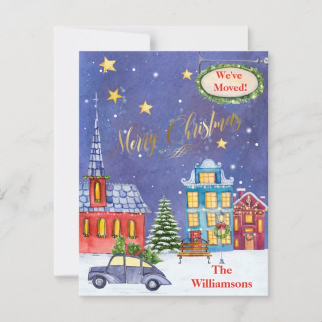 Wir haben Weihnachtsdorf-Flat Move verschoben Ankündigung (Vorderseite)