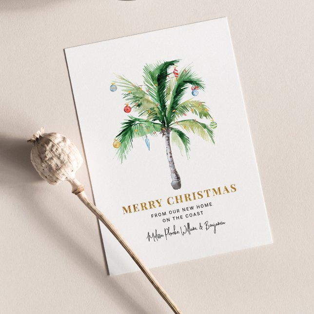 Wir haben Weihnachtsfeiertage verschoben und verkü (Palm Trees Christmas Holidays Coastal Moving Announcement Postcard)