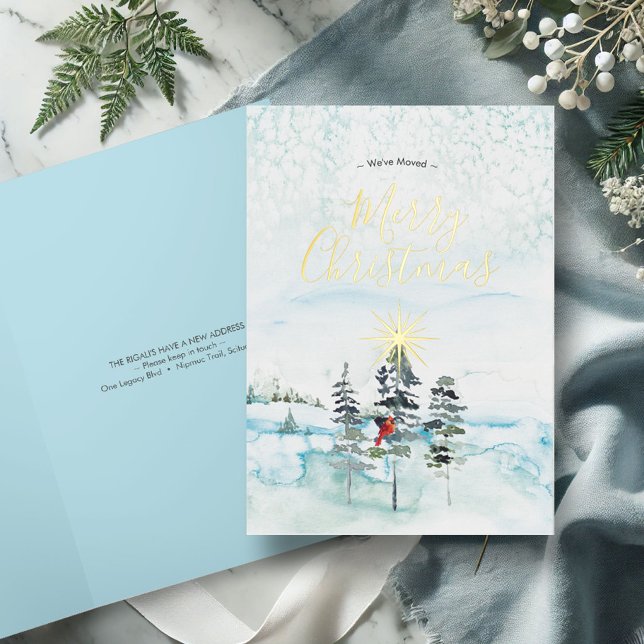 Wir haben Weihnachtskarten für Wasserfarben versch (Merry Christmas cards watercolor pine trees and winter scene in shades of blue)