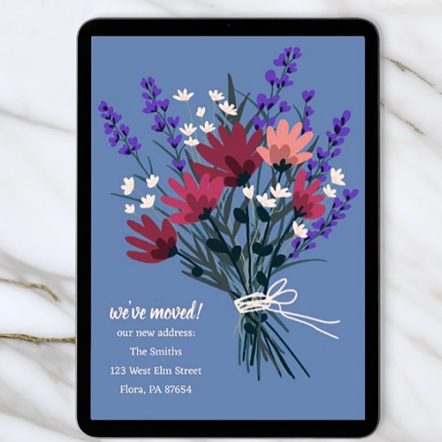 Wir haben Wildblume Bouquet neue Zuhause-Adresse v Einladung ( Custom digital moving announcement. Send via email to save money on postage! Sweet floral design)