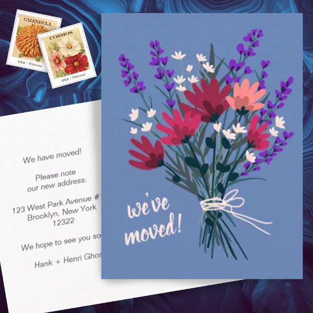 Wir haben Wildblume Bouquet neue Zuhause-Adresse v Postkarte (Custom address change relocation moving postcard with wildflower bouquet)
