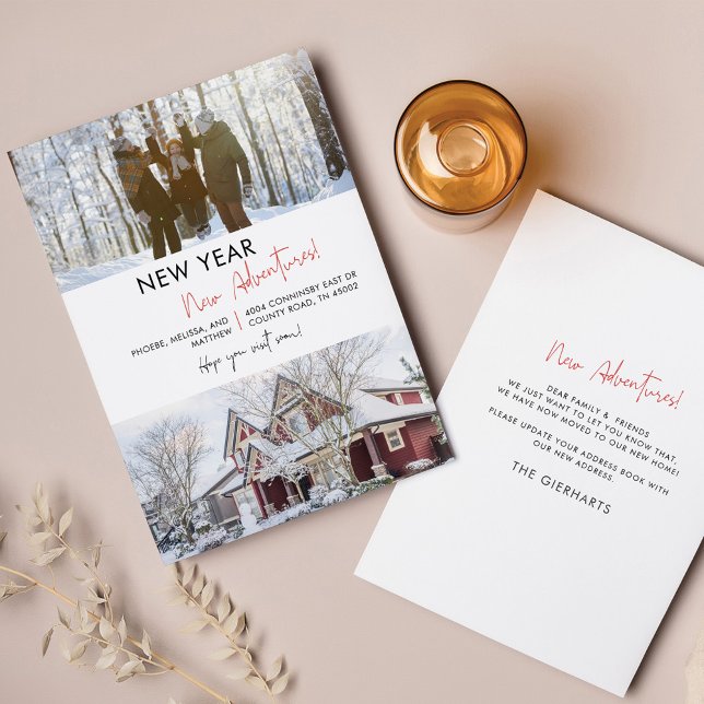 Wir haben Zuhause Neujahrsabenteuer verschoben Ankündigung (New Year Moving Announcement Family New Home)