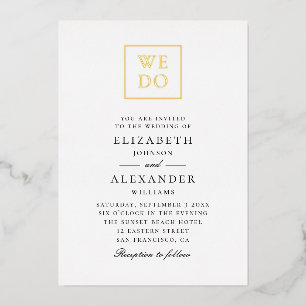 Wir heiraten. Elegante goldene einfache Typografie Folieneinladung