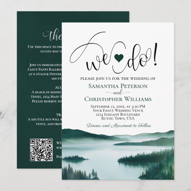 Wir heiraten! Friedensvoller Bergsee QR-Code Hochz Einladung (Vorne/Hinten)