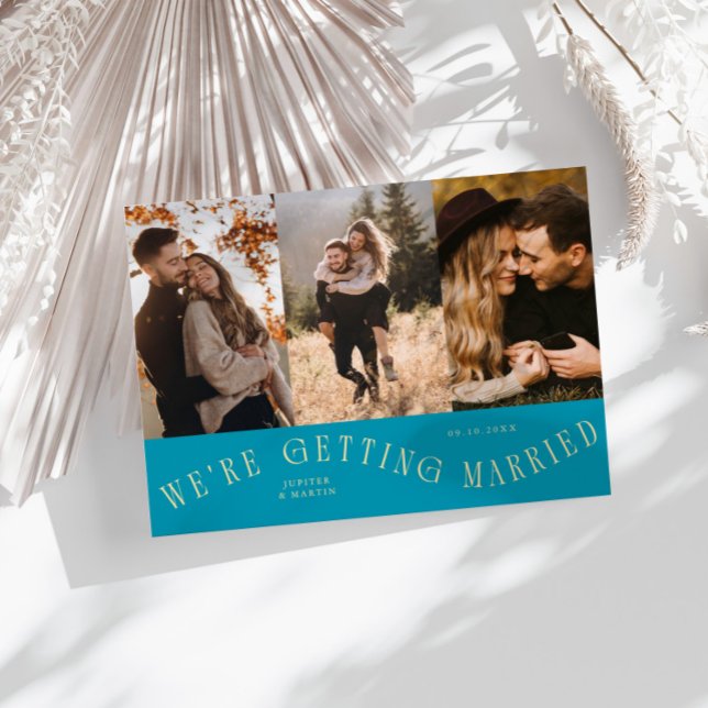 Wir heiraten Multi-Foto Aqua-Blau Save The Date (Von Creator hochgeladen)