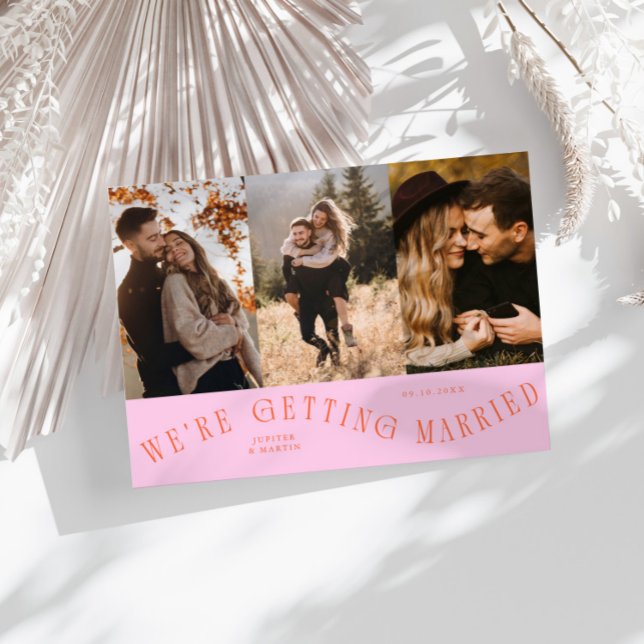 Wir heiraten Multi-Foto Orange Pink Save The Date (Von Creator hochgeladen)
