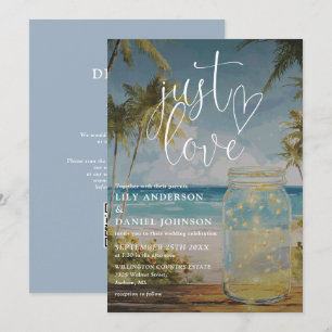 Wir heiraten Strandpalmen-Mason-Glas QR-Code Hochz Einladung